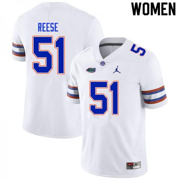 Women #51 Stewart Reese Florida Gators College Football Jerseys White